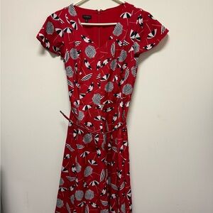 Talbots Red and White Geometric Dress